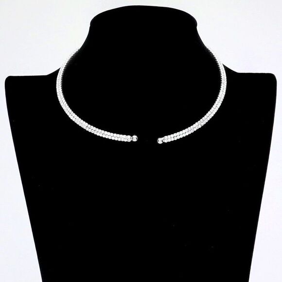Black Marquise Stone Accented Rhinestone Choker Necklace Set - Picture 5 of 7